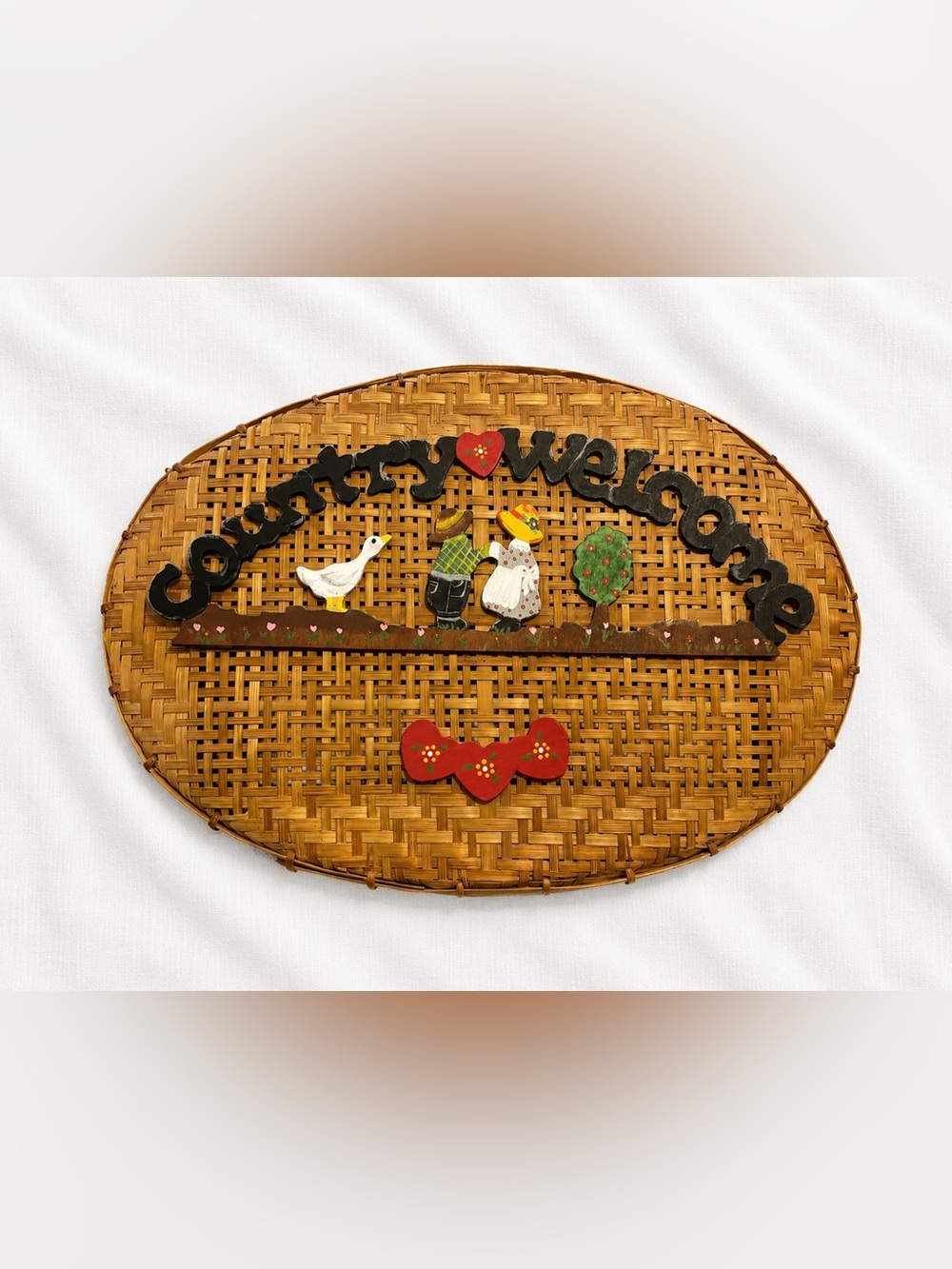 Vintage Country Welcome Wicker Wall Hanging Farmhouse Decor